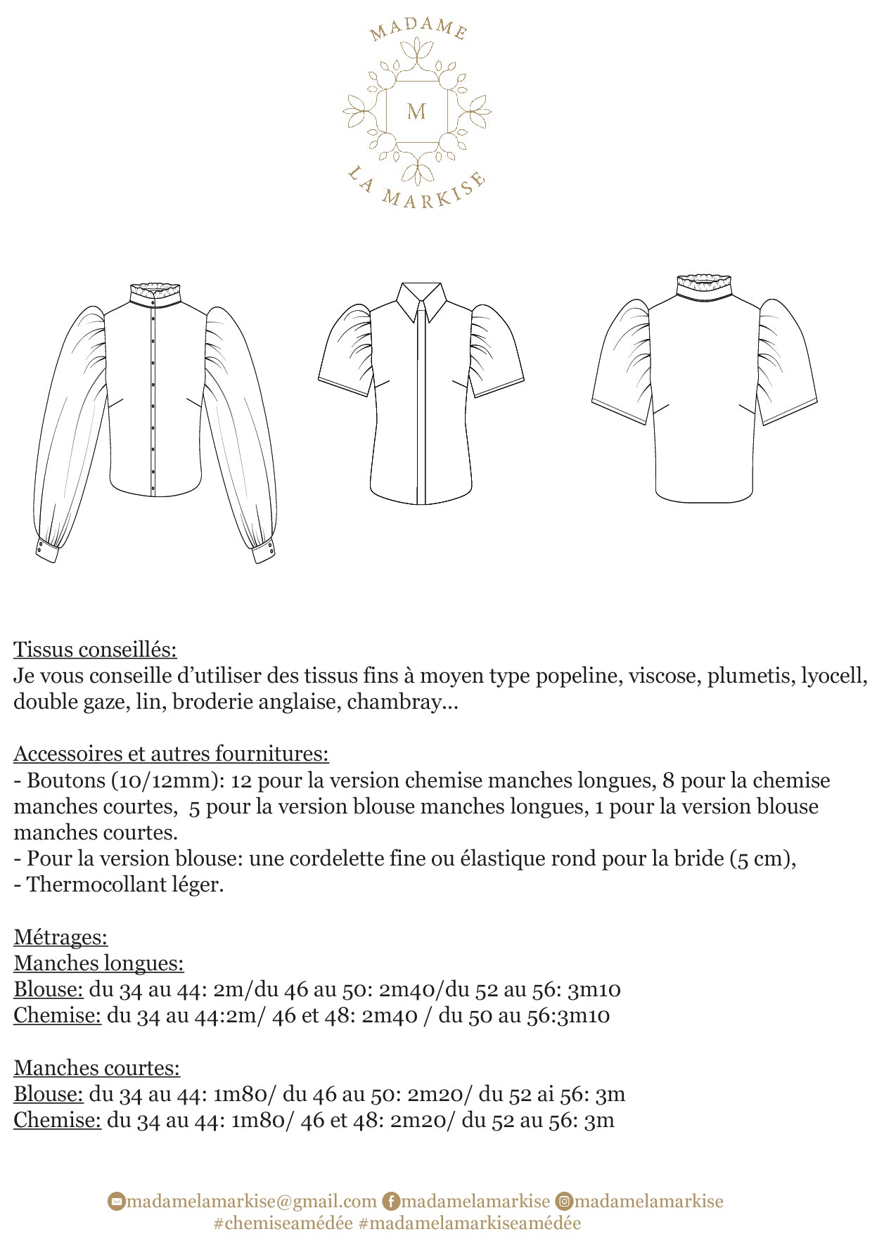 Patron couture Chemise/Blouse Amédée - Format PDF