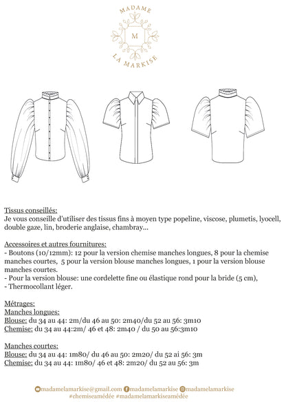 Patron couture Chemise/Blouse Amédée - Format PDF